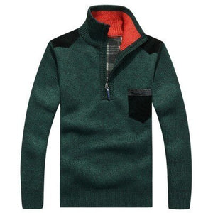 Autumn Winter Stand Collar Zipper Knitted Sweater