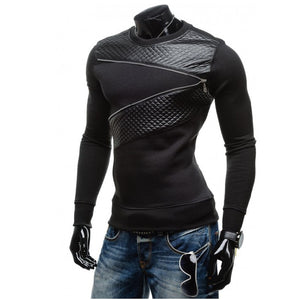 Leather Patchwork Zipper Long Sleeve Sweatshirt