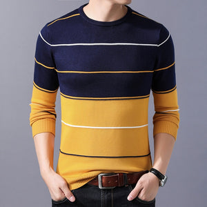 Elastic Striped Slim Fit O-Neck Sweater