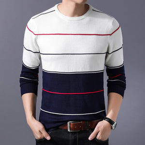 Elastic Striped Slim Fit O-Neck Sweater