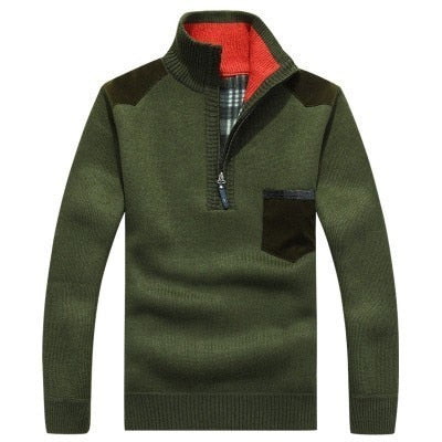 Autumn Winter Stand Collar Zipper Knitted Sweater