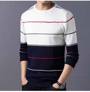 Elastic Striped Slim Fit O-Neck Sweater