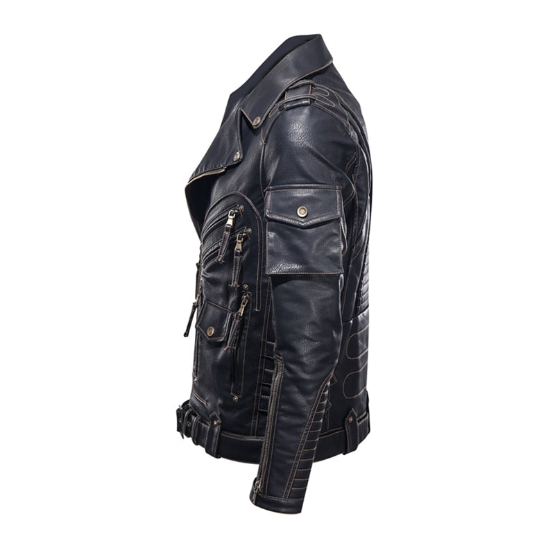 Leather Zipper Black Motorcycle Biker Jacket