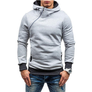 Fashion Solid Color Diagonal Zipper Hoodie