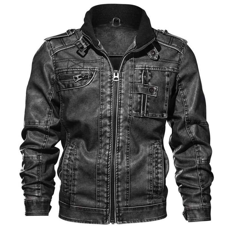 Leather Casual Motorcycle Biker Military Jacket