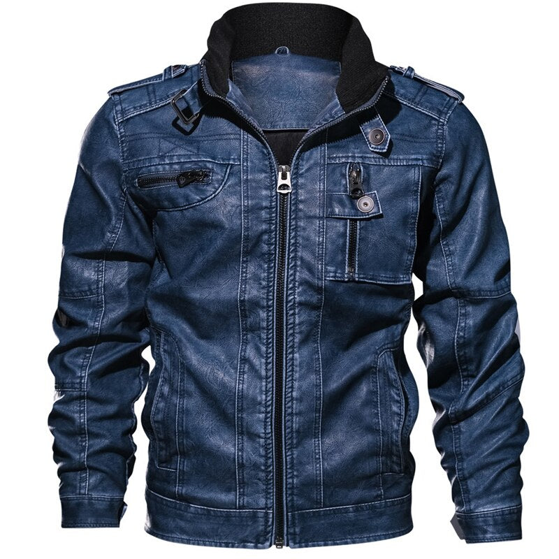 Leather Casual Motorcycle Biker Military Jacket