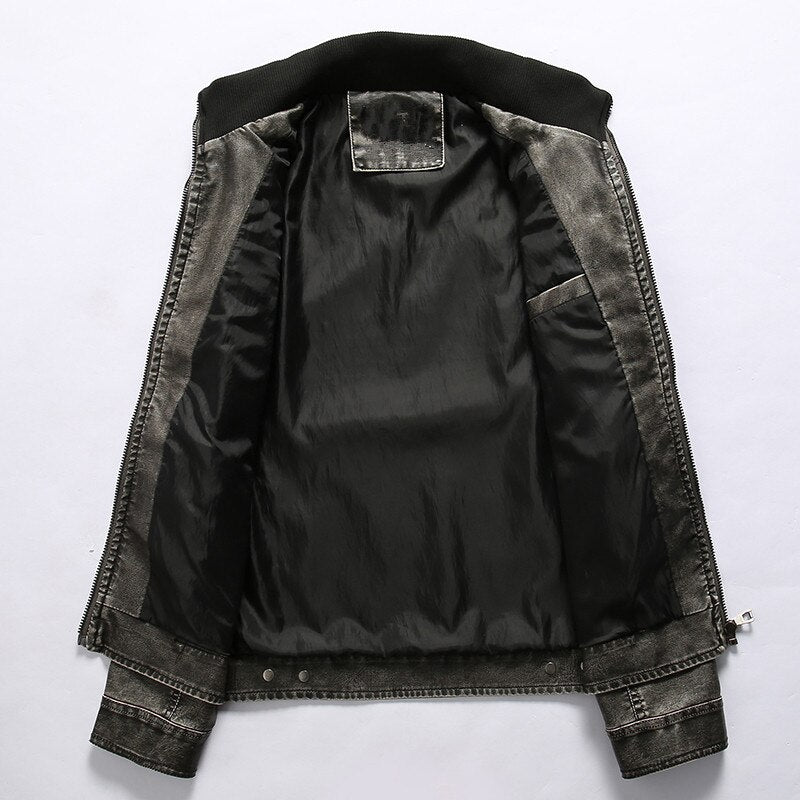 Leather Casual Motorcycle Biker Military Jacket