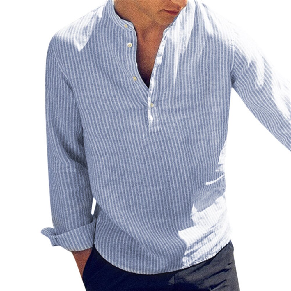 Striped Slim Fit Stand Collar Shirt