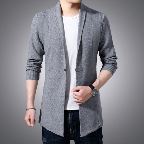 Casual Solid Color Long Single Button Cardigan