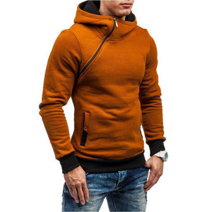 Fashion Solid Color Diagonal Zipper Hoodie