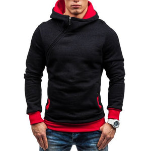 Fashion Solid Color Diagonal Zipper Hoodie