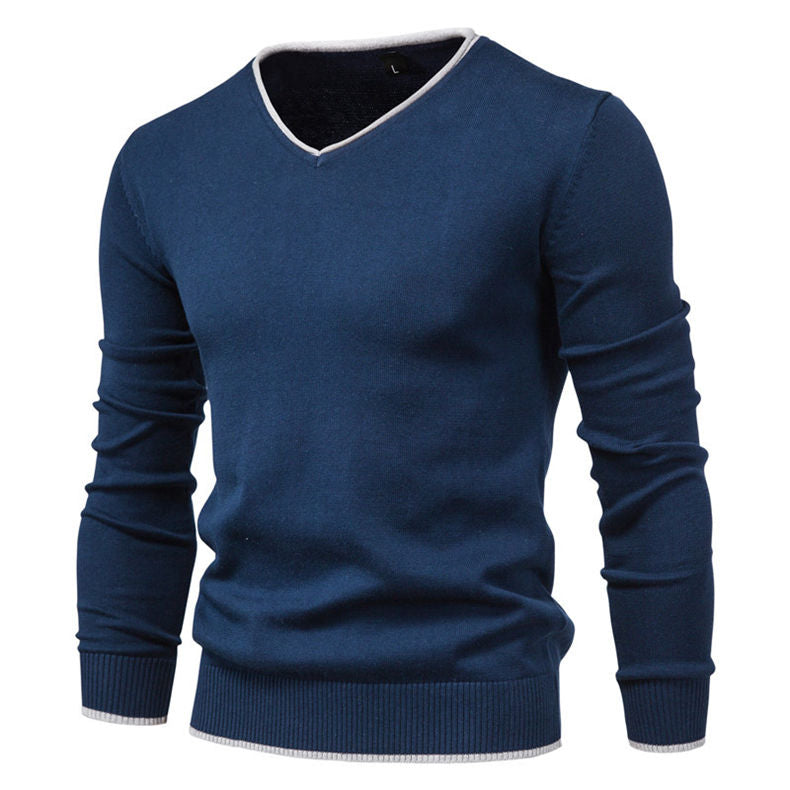 Fashion Solid Color Slim V-Neck Pullover