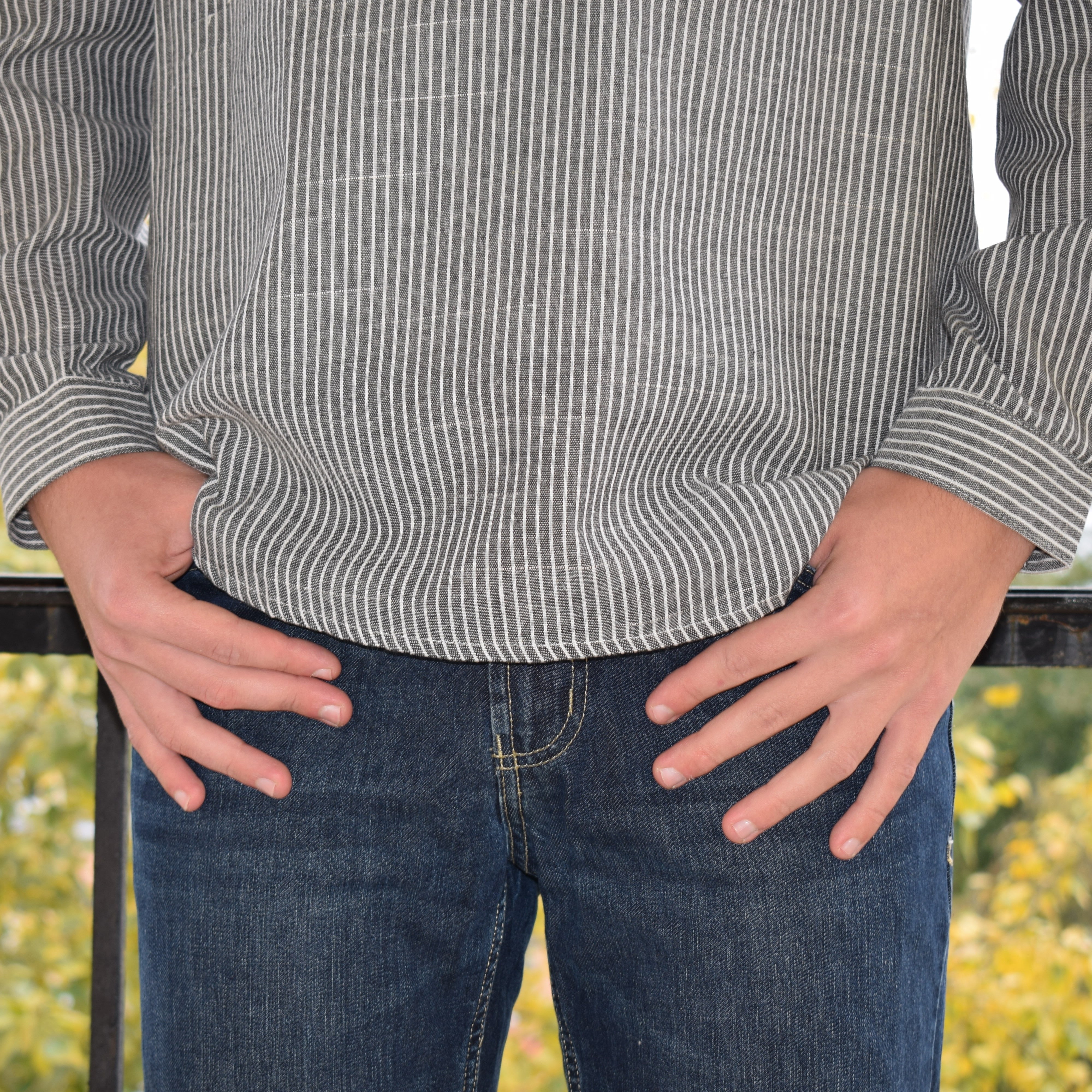 Striped Slim Fit Stand Collar Shirt