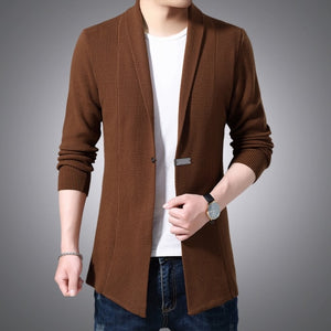 Casual Solid Color Long Single Button Cardigan