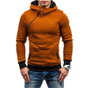 Fashion Solid Color Diagonal Zipper Hoodie