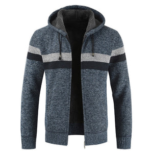 Striped Wool Warm Zipper Fleece Hooded Cardigan