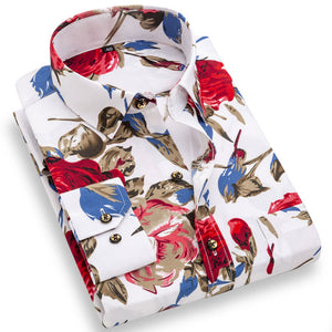 Fashion Printed Floral Long Sleeve Dress Shirt