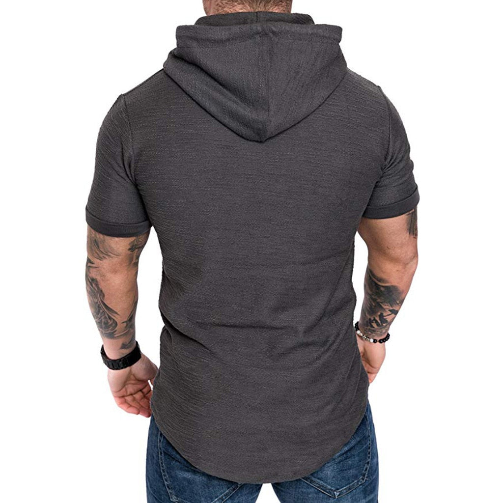 Casual Solid Color Short Sleeve Hoodie