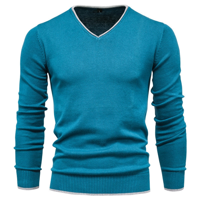 Fashion Solid Color Slim V-Neck Pullover