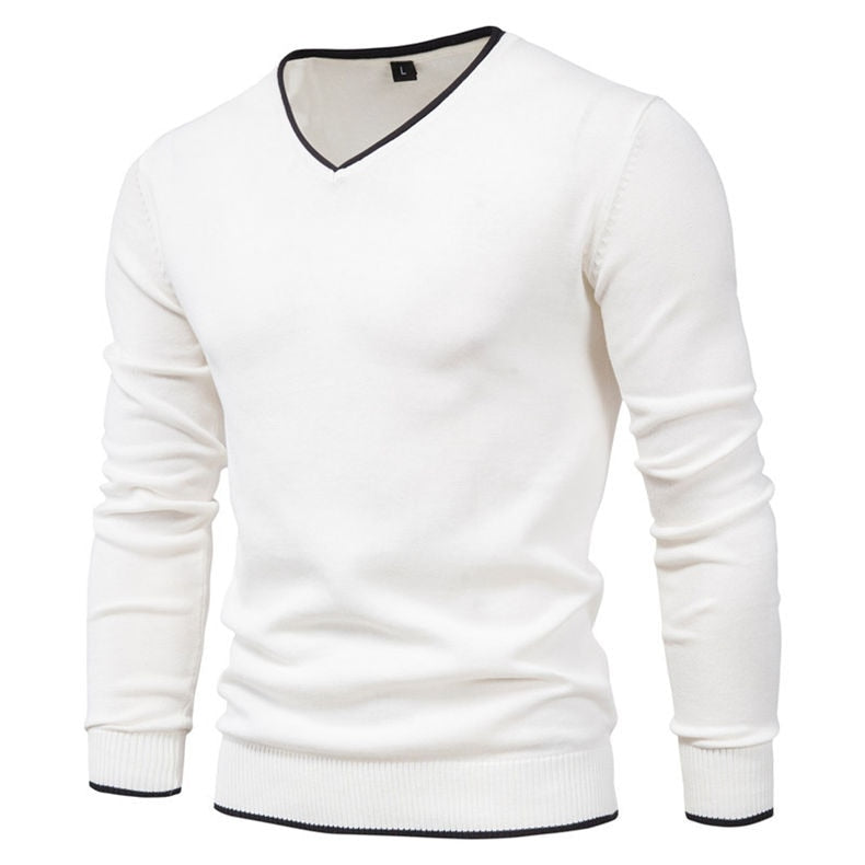 Fashion Solid Color Slim V-Neck Pullover