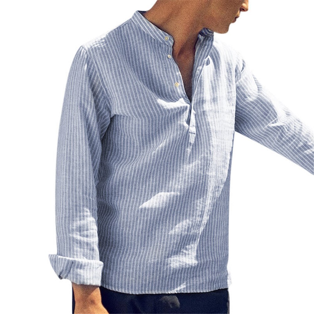 Striped Slim Fit Stand Collar Shirt