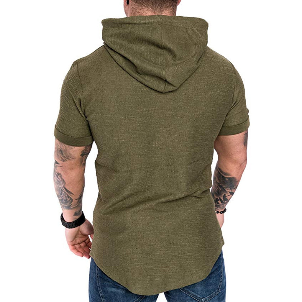 Casual Solid Color Short Sleeve Hoodie