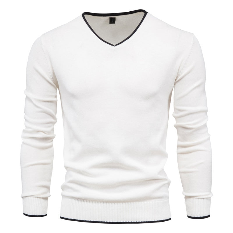 Fashion Solid Color Slim V-Neck Pullover