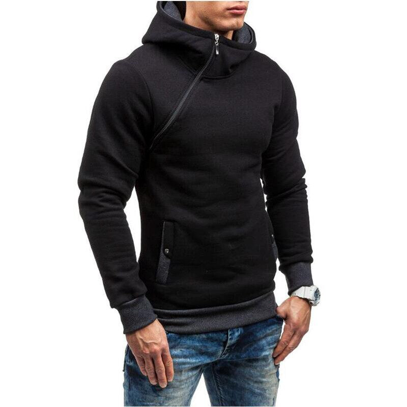 Fashion Solid Color Diagonal Zipper Hoodie