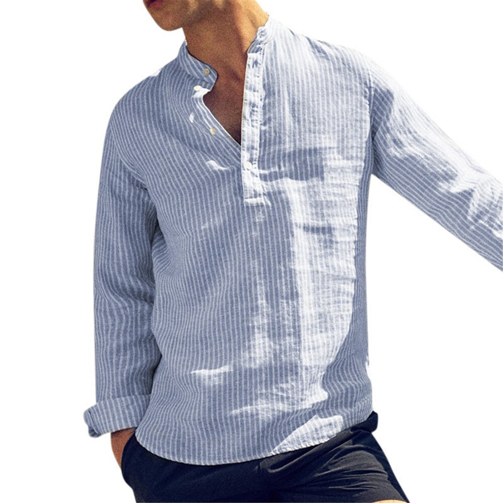 Striped Slim Fit Stand Collar Shirt