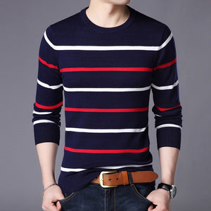 Fashion Striped Cotton Knitted O-Neck Sweater