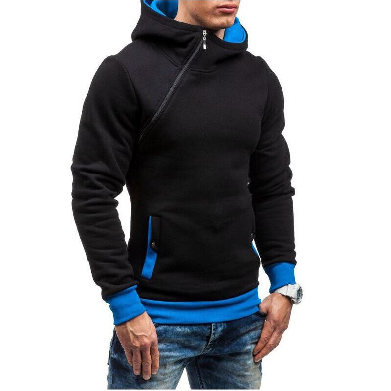 Fashion Solid Color Diagonal Zipper Hoodie