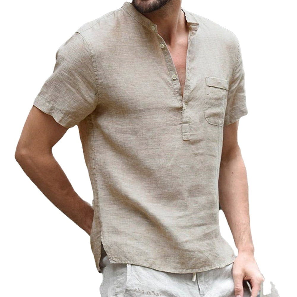 Summer Cotton Linen Short-Sleeved Breathable Shirt