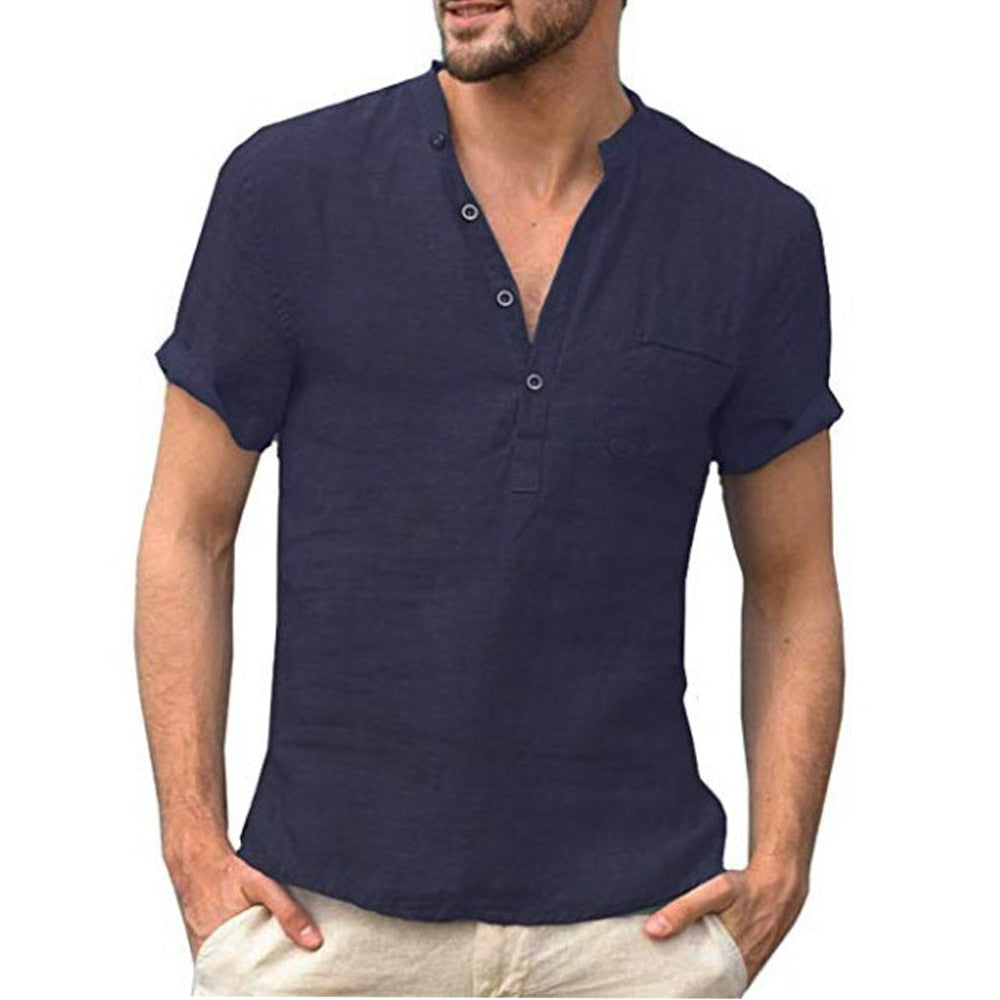 Summer Cotton Linen Short-Sleeved Breathable Shirt