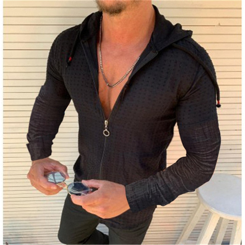 Fashion Long/Short Sleeved Zip-Up Hooded Shirt