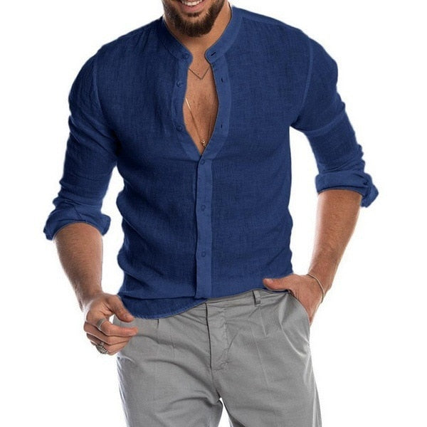 Solid Color Linen Long Sleeve Shirt