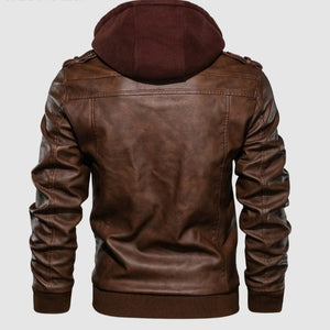 Autumn Winter Leather Motorcycle Hooded Jacket