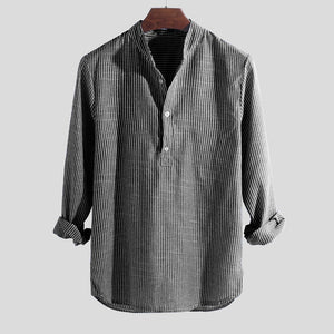 Striped Slim Fit Stand Collar Shirt