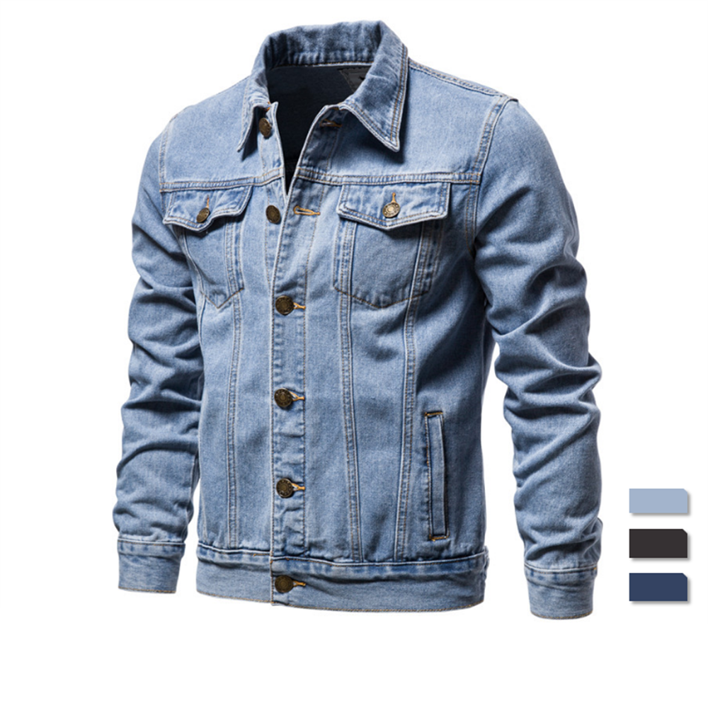 Cotton Denim Buttons Solid Color Jeans Jacket