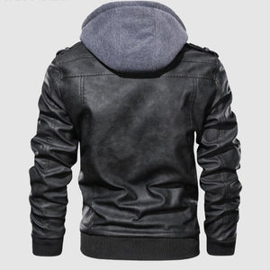 Autumn Winter Leather Motorcycle Hooded Jacket