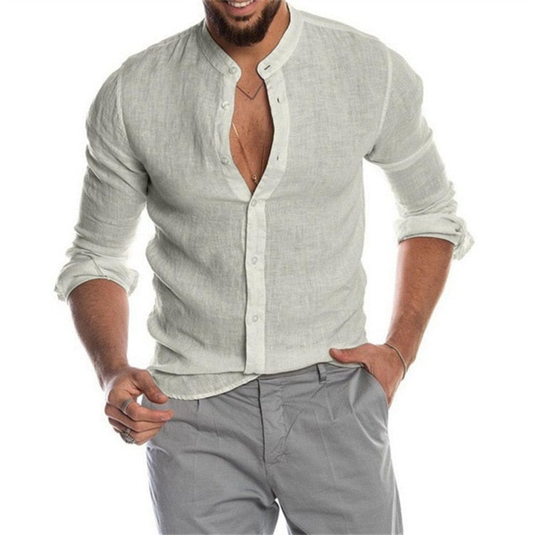 Solid Color Linen Long Sleeve Shirt