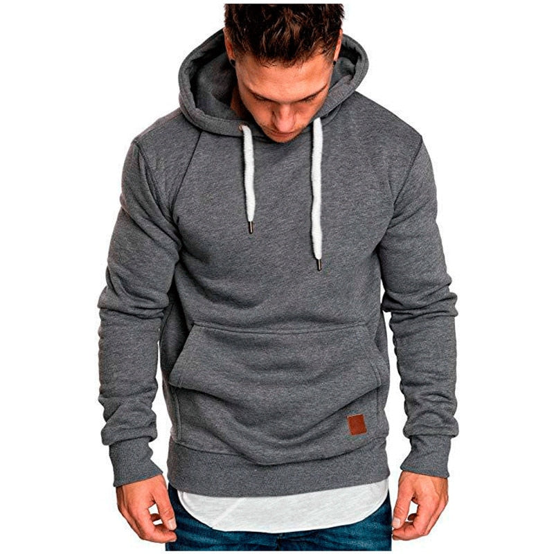 Solid Casual Front Kangaroo Pocket Hoodie