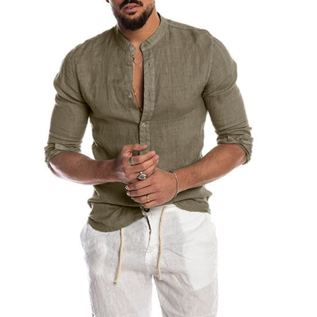 Solid Color Linen Long Sleeve Shirt