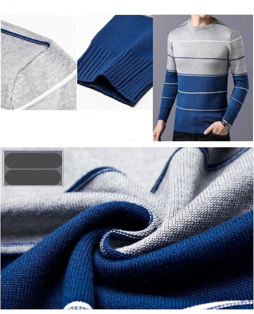 Elastic Striped Slim Fit O-Neck Sweater