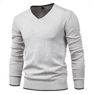 Fashion Solid Color Slim V-Neck Pullover