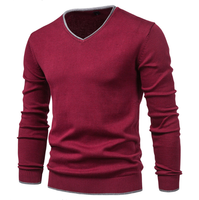 Fashion Solid Color Slim V-Neck Pullover