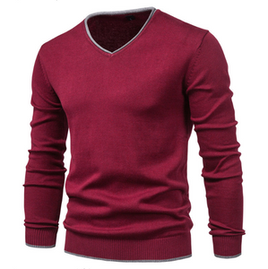 Fashion Solid Color Slim V-Neck Pullover