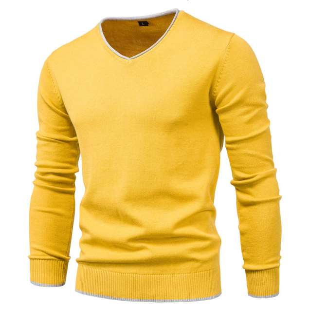 Fashion Solid Color Slim V-Neck Pullover