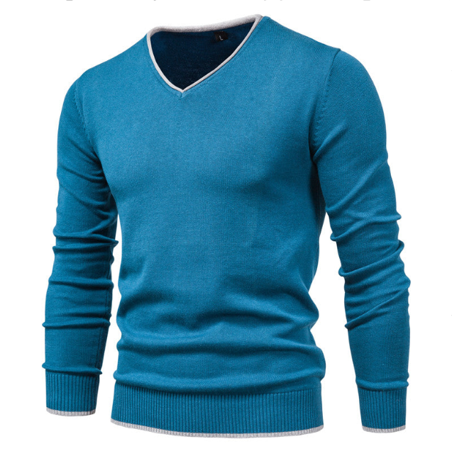 Fashion Solid Color Slim V-Neck Pullover