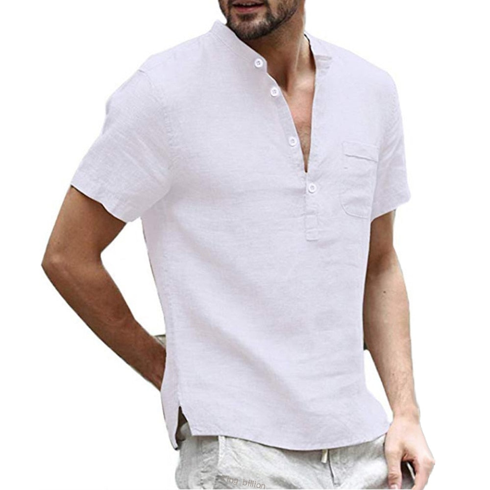 Summer Cotton Linen Short-Sleeved Breathable Shirt