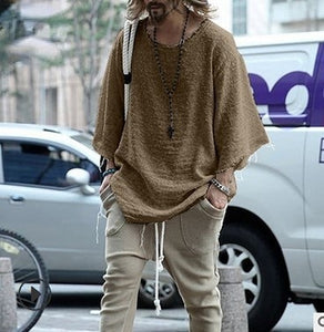 Stylish Loose Deep O-Neck Linen Shirt